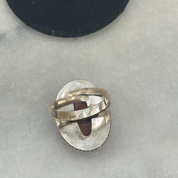 Sterling silver Brecciated Jasper large oval adjustable ring - Picture 2 of 4